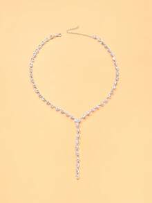 1pc Teardrop Zirconia Y-Necklace, Suitable For Daily Wear - Silver - View 2