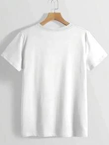 Camiseta de mujer con estampado y cuello redondo, top casual de manga corta, fibra de poliéster transpirable, lavable a máquina, adecuada para todas las estaciones. bellezas ropa de mujer blusas para dama camisas caliente  blusas para mujer>camisa blusas bellezas ropa de mujer blusas para dama camisas caliente  blusas para mujer>camisablusas bellezas ropa de mujer blusas para dama camisas caliente  blusas para mujer>camisa - Blanco - Ver 4