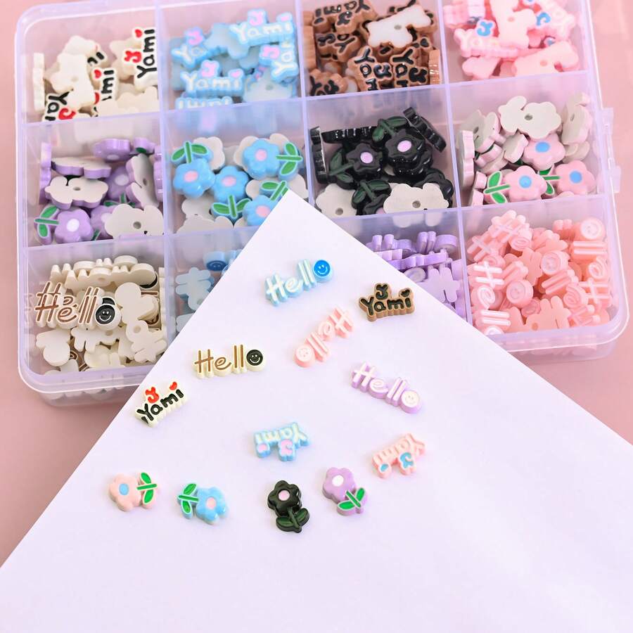 12格混裝DIY配件組,可愛樹脂裝飾、聚合黏土片、水鑽飾品,適用於美甲、史萊姆、手機殼、珠寶製作的手工裝飾材料 - 彩色 - 查看 1