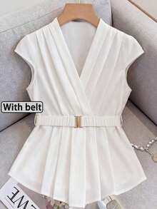 Blazer elegante de unicolor con cinturón para mujer, para el verano - Blanco - Ver 6