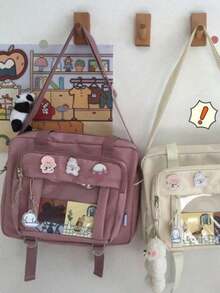 Japanische High School Mädchen JK transparente Tragetasche Rucksack Umhängetasche Schultertasche Ita Tasche große Umhängetasche Damen Ita Tasche - Altrosa - Übersicht 5