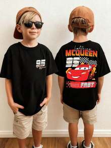 Disney Lightning McQueen Double-Sided Print Kids Tee, No.95 Race Car Short Sleeve Top - màu đen - Xem 7