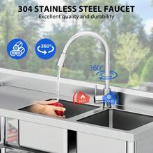 Fregadero utilitario doble de acero inoxidable 47'' para lavandería y cocina - Con estante de almacenamiento, tabla escurridora, grifo de agua fría/caliente, diseño independiente - 47*18*32 pulgadas - Ver 8
