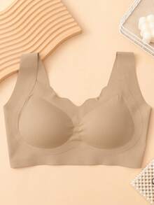 3pcs Women's Solid Color Seamless Wireless V-Neck Breathable Comfortable Bras - Multicolor - View 2