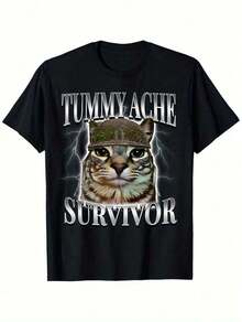 Funny Cat Meme "Tummy Ache Survivor" Sarcastic Humor T-Shirt For Men & Women, 100% Cotton, Black, Short-Sleeve, Round Neck, Regular Fit, S-XXXL, Perfect For Outdoor, Casual, And Daily Wear Summer Top-Unisex Everyday T-Shirts,Fashion 2026,Gifts |   Summer Women's Fashion |   Cotton Women's Clothing |   Fun Printed Tops | Knit Construction, Baseball-Shirt Fashionable Women's Clothingshirts,Clothes,White Top,Graphic Tee,Suitable Gym, Workouts, Everyday Casual Wear, And Street Style – Blend Of Casual And Active Everyday Wear And Gym, A Warm Your Husband Or Wife – White Women's TopFashionable Women's Clothing - Black - View 8