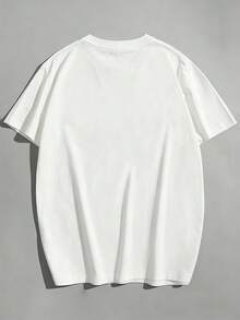 Camiseta de manga corta con estampado de eslogan en inglés casual y versátil para hombres de talla grande - Blanco - Ver 5