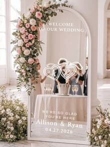 1pc - Personalized DIY Wedding Mirror Welcome Sign Sticker, Wedding Mirror Welcome Sign Sticker, Removable Letters. Wedding Mirror Sticker, Wedding Mirror Sticker, Custom Vinyl Sticker, With Bride And Groom Names, Wedding Mirror Sign For Wedding Reception Decor - Multicolor - View 4