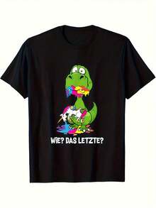 Lustiges Drachen-T-Shirt "Der letzte Drache isst ein Einhorn" |   Vintage Herren-Freizeit-T-Shirt, Rundhalsausschnitt, locker geschnitten, kurze Ärmel, geometrisches Muster, perfekt für alle Jahreszeiten, Übergröße - Schwarz - Übersicht 1