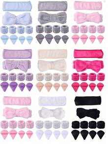 10 Pcs Girls Spa Headbands With Face Wash Wristbands, Bulk Face Powder Triangle Powder Puff For Loose And Cosmetic Foundation For Makeup And Daily Use - Multicolor - View 2
