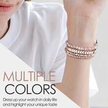 1 Pack Beaded Stretch Solo Loop Band Compatible With Apple Watch Band 38mm 40mm 41mm 42mm 44mm 45mm 46mm 49mm For Women, Fashion Multi-Layer Crystal Beaded Elastic Nylon Strap For Apple Watch Series Ultra/SE/10/9/8/7/6/5/4/3/2/1 - Multicolor - View 4