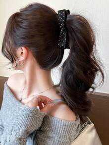 Bowknot Polka Dot Ponytail Clip-On Wig, Natural Fluffy Synthetic Hair Extension For Low Volume Ponytail Summer Hair Accessories Beach Claw Clips - Multicolor - View 2