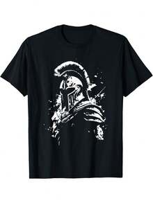 Camiseta Estampada de Leonidas, Camiseta de Algodón Negra con Diseño de Casco Espartano, Estilo Guerrero Griego para Hombre, Camiseta Deportiva de Moda, 220g - Negro - Ver 1
