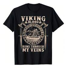 Camiseta con estampado vikingo: El sangre me corre por las venas Pa - Negro - Ver 1