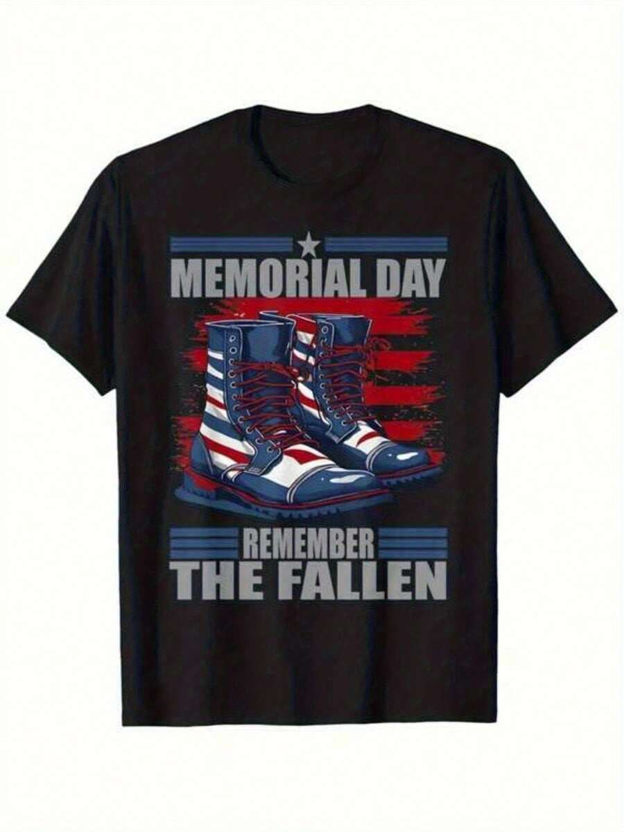 Camiseta Conmemorativa 100% Algodón 220gsm para Hombre y Mujer - Estampado Conmemorativo de Soldado Caído - Corte Holgado Casual, Transpirable, Cuello Redondo, Manga Corta - Ropa Conmemorativa Unisex para el Día de los Caídos, Día de los ANZAC, Día de los Veteranos - Negro - Ver 1