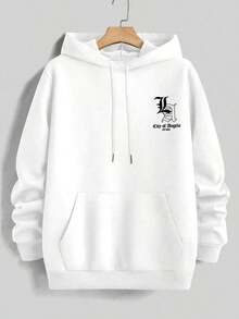 Sudadera con capucha de impresión casual para hombres de Los Ángeles con ajuste regular, estilo de cuello con capucha, sudadera de manga larga XYVA - Albaricoque - Ver 2
