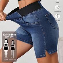 YijiaNvz  Tall Shorts vaqueros para mujer, shorts casuales elásticos y ajustados, shorts vaqueros azules para mujer, shorts vaqueros para mujer, shorts de verano para mujer, shorts vaqueros, shorts para mujer - Lavado ligero - Ver 6