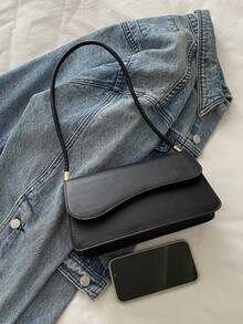 Fashionable Solid Color Asymmetrical Flap Vintage Minimalist Elegant Shoulder Bag - Black - View 5