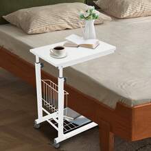 SanBouSi Adjustable Bed Side Table Computer Accessories With Wheels Pure White Movable Computer Desk & Bedside Accessories - White - View 10