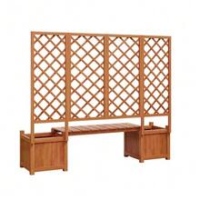Flower Pot With Trellis For Climbing Plants, Spacious Planter, Flower Box, Solid Brown Fir Wood Planter, Flower Pot With Trellis And Seat For Garden, Courtyard, Terrace - Brown - View 10