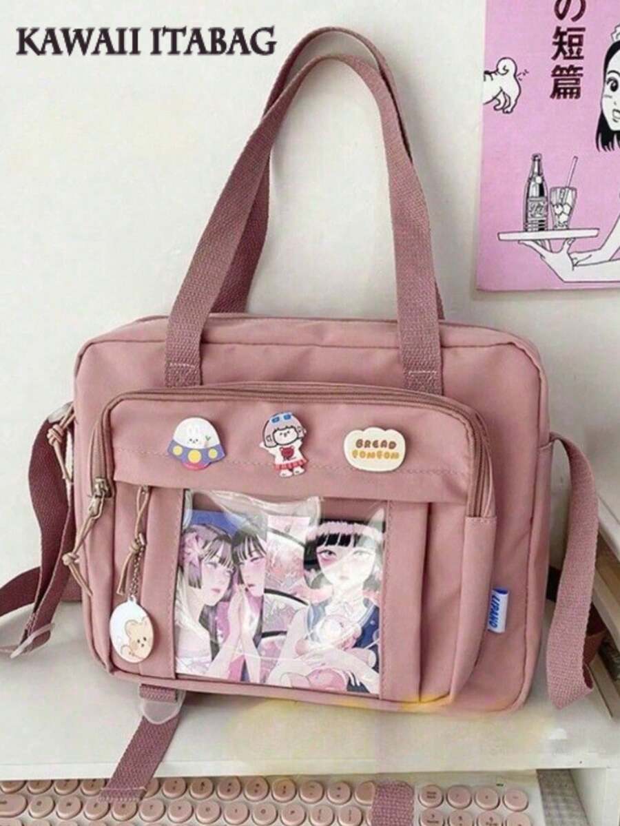 Japanische High School Mädchen JK transparente Tragetasche Rucksack Umhängetasche Schultertasche Ita Tasche große Umhängetasche Damen Ita Tasche - Altrosa - Übersicht 1