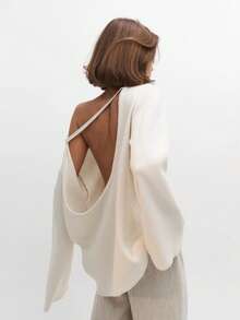 Loose-Fitting Knit Sweater With Open Back, New Autumn-Winter 2026 Model For Women, European Style - 乳白色 - 查看 12