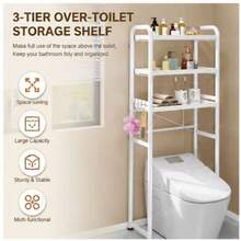 3-Tier Over The Toilet Storage Shelf, Black Freestanding Bathroom Organizer Rack, Space-Saving Toilet Caddy For Towels And Toiletries - White - View 1