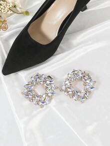Crystal Glass Shoe Clips, Detachable High-End Metal Shoe Accessories, Suitable For High Heels And Flats, Versatile Shoe Decoration - Dusty Blue - View 6