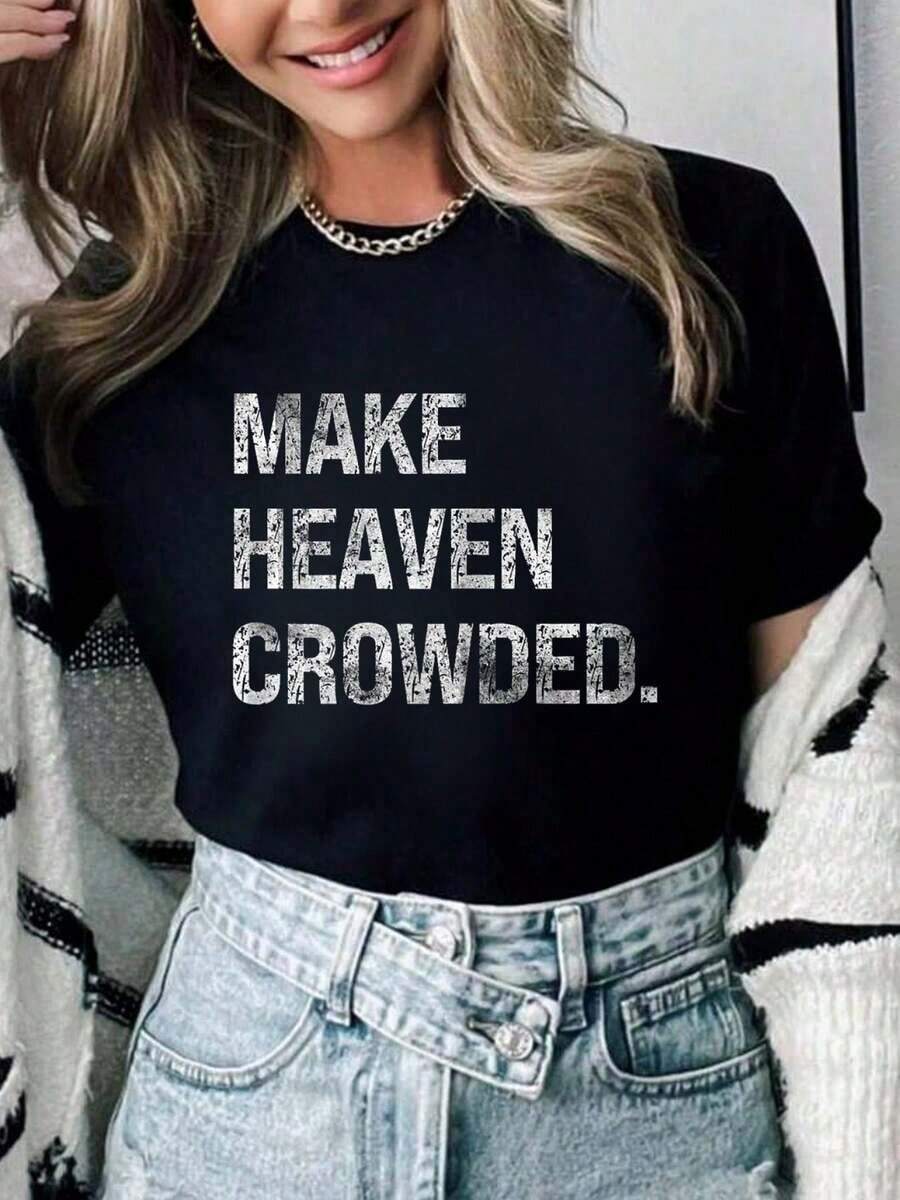 Camiseta 100% Algodón Make Heaven Crowded, Tops de Verano Pequeños para Mujer - Rosa - Ver 1