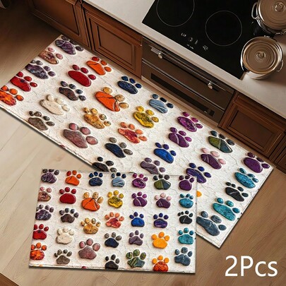 2D Colorful Paw Print Pattern, Bedroom Door Mat, Daily Decorative Floor Mat Home Porch Decor, Suitable For Entryway, Porch, Indoor - Soft, Durable, Machine Washable Floor Covering, Suitable For Living Room, Bathroom, Bedroom, Game Room, Laundry Room, Dorm Decor