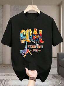 Camiseta Unisex con Temática de Fútbol para la Copa Mundial 2026, Ropa para Fanáticos, 180g, 100% Algodón, Camiseta, Tops de Primavera, Tops de Verano, Copa Mundial - Negro - Ver 1