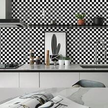 1 Roll Black & White Small Plaid Self-Adhesive Wallpaper, PVC Decorative Wall Paper For Living Room, Bedroom, Furniture, Waterproof, Tear-Resistant, Easy To Install, 17.7inX39.3in/118.1in/196.8in - Xiao Ge - View 5