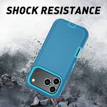 军用级三合一防震手机壳，重型防摔防滑多层防护防水防刮耐用全包式手机壳，通用实用手机配件，春节礼物 - 湖藍 - 查看 5