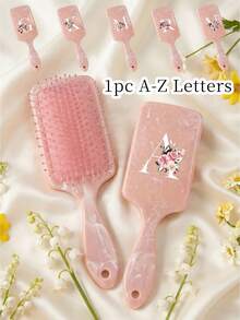 Peine plano de mármol rosa con patrón de letras, peine personalizado con letra, peine multifuncional personalizado, adecuado para uso diario de peinado en el hogar o dormitorio, patrón de mármol rosa, letra A-Z, 1 pieza - Multicolor - Ver 1