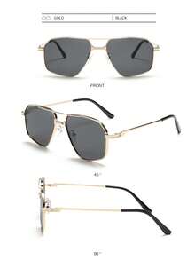 1 paire de lunettes de mode à monture pilote pour hommes, monture en métal pour les vacances & l'extérieur, mode rétro décontractée pour la plage - Multicolore - Voir 9