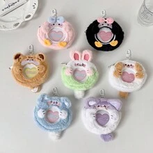 1个可爱圆形毛绒照片卡套钥匙扣，萌萌动物卡通照片套，柔软蓬松的PC材质保护套，带透明窗口，迷你零钱包挂件，适合学生、学生证、零钱、耳机、背包装饰等，多种颜色可选，返校季必备 - 收納包 - 查看 7