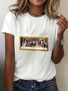 Last Supper Art Print Digital Print Short Sleeve Unisex Pure Cotton Loose And Comfortable - 白色 - 查看 1
