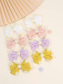 Set de 8 piezas de accesorios para el cabello de niñas con bordado floral, pinzas de pelo con margaritas lindas, pinzas de cocodrilo de poliéster minimalistas, adecuadas para atuendos de verano y uso diario casual, pinzas de pelo elegantes, accesorios de playa para adolescentes - Multicolor - Ver 3