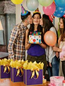 8 Or 4 Pack Black Gift Bags With Handles, 11 Inch Medium Size, Suitable For Birthday Party, Graduation Gift Packaging, Girlfriend Gift Packaging, Wedding, Gender Reveal Party And Party Gift Packaging (Purple) - Multicolor D - View 4