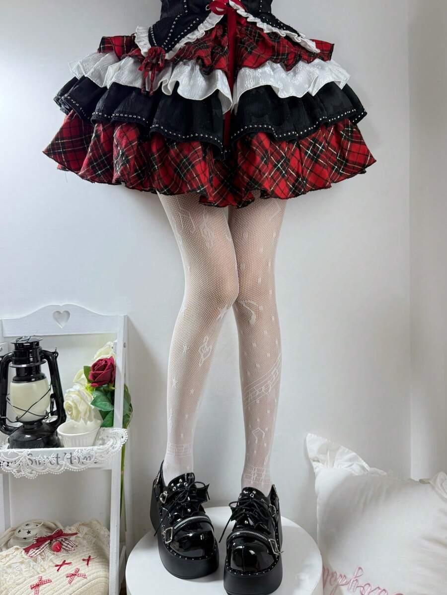 1 Pair Women's Thin Hollow Cross Patterned Tights, Cute & Goth Style, Suitable For Spring And Summer - Multicolor - View 1
