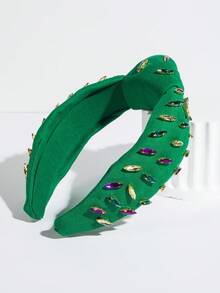 1pc Solid Color Fabric Headband, Fashionable , Handcrafted Colorful Gemstone Decor, Elegant Party Hair Accessory Hairband - FG698-green - View 4