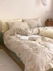 Bộ ga trải giường 3 món bằng polyester chải mịn in họa tiết, thích hợp cho phòng ngủ. - Màu xanh Bạc hà - Xem 5