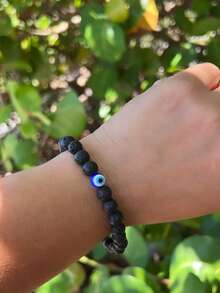 YAUKIA 8mm Men'S Lava Protection Bracelet , Black Obsidian & Hematite Healing Crystal Bracelet , Father'S Jewelry Gift - Multicolor - View 2
