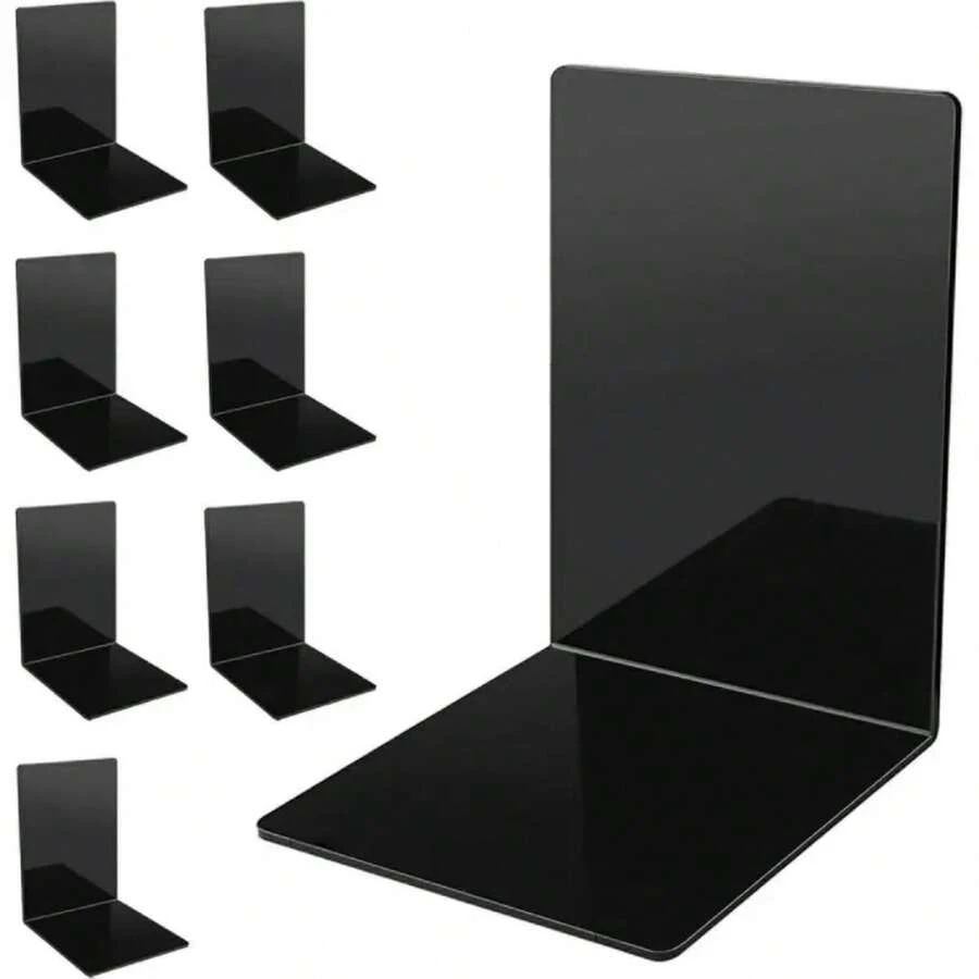 1pc Black Acrylic Bookends With Non-Slip Stickers, Heavy Duty Book End, Acrylic Bookend For School Supplies Library Books Office Book Holder Desktop Organizer Decoration Gift, Back To School Supplies - Book Stand - View 1