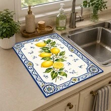 1 buah Keset Penyerap Tanah Diatom Bermotif Lemon Biru & Putih, Alas Pengering Penyerap Air untuk Meja Dapur, Alas Mesin Kopi, Alas Teko Kopi Tuang, Alas Pengering Piring & Cangkir, Keset Dapur Tahan Panas dengan Alas Anti Selip, Alas Meja Makan, Alas Sarapan, Alas Mesin Cuci, Keset Dekorasi Rumah untuk Dapur, Meja Makan, Kedai Kopi, Bar, Hadiah Pesta Liburan atau Pesta Pindah Rumah - MultiWarna - View 9