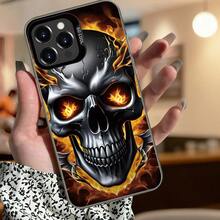 Flat 2D Printing. A Stylish, Luxurious, And Niche Phone Case With A Flaming Skull Design, Featuring Large Cutouts, Drop Protection, And A Non-Slip Grip, Compatible With IPhone 17/16/15/14/13/12/11/Plus/Pro/Max/Air/Mini/16E. Lightweight, Luxurious, And Durable, With A Clear And Colorful Design, It's The Perfect Gift For Valentine's Day, Birthdays, Or For Your Girlfriend Or Boyfriend. - 黑色 - 查看 8