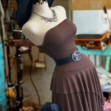 . .  Vestido de mujer de unicolor y bajo asimétrico (cinturón no incluido) - Cafetería - Ver 6