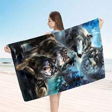 1pc Wolf Pattern Beach Towel, Super Soft & Quick Dry Microfiber Towel, Suitable For Beach, Pool, Shower, Yoga, Fitness, Camping - Vintage Style Outdoor Multipurpose Accessory - A - View 15