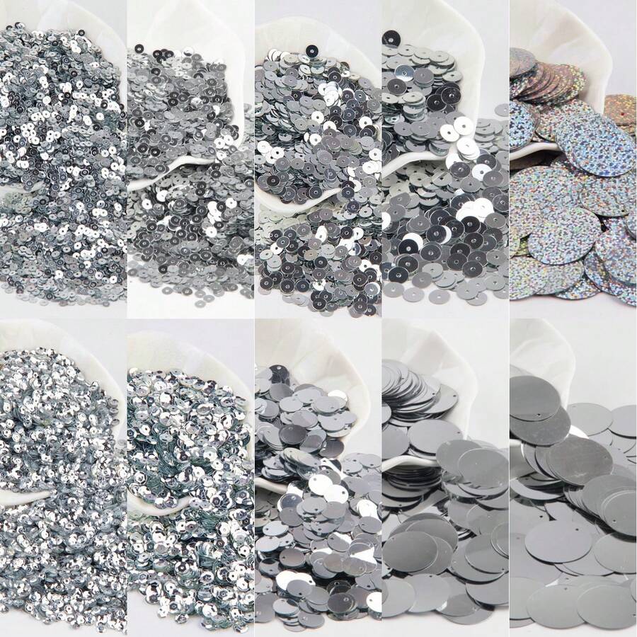 20g Silver Laser Flat Round Sequins, 3-30mm Bulk Loose Sequins For Handicrafts, DIY Decoration, Clothing Embroidery, Jewelry Making And Crafts - S - View 1