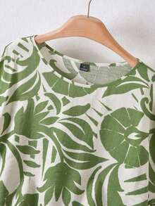 Conjunto de top de manga de murciélago con estampado floral y pantalones de pierna ancha, adecuado para primavera, verano y otoño. Conjunto de ropa de verano para mujer, atuendo de vacaciones, estilo europeo, conjuntos de verano casuales, ropa de vacaciones tropicales para mujer, atuendos de verano para mujer, atuendos casuales de primavera para mujer - Verde - Ver 5