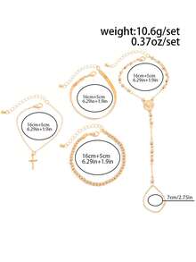 4pcs/Set Classic Basic Gold Flat Snake Cross Knuckle Bracelet, Lightweight Minimalist CCB Beaded Bracelet, Fashionable Jewelry For Women, Suitable For Daily Wear, Music Festivals, Dates - Chain Length Can Be Customized - Gold - View 4